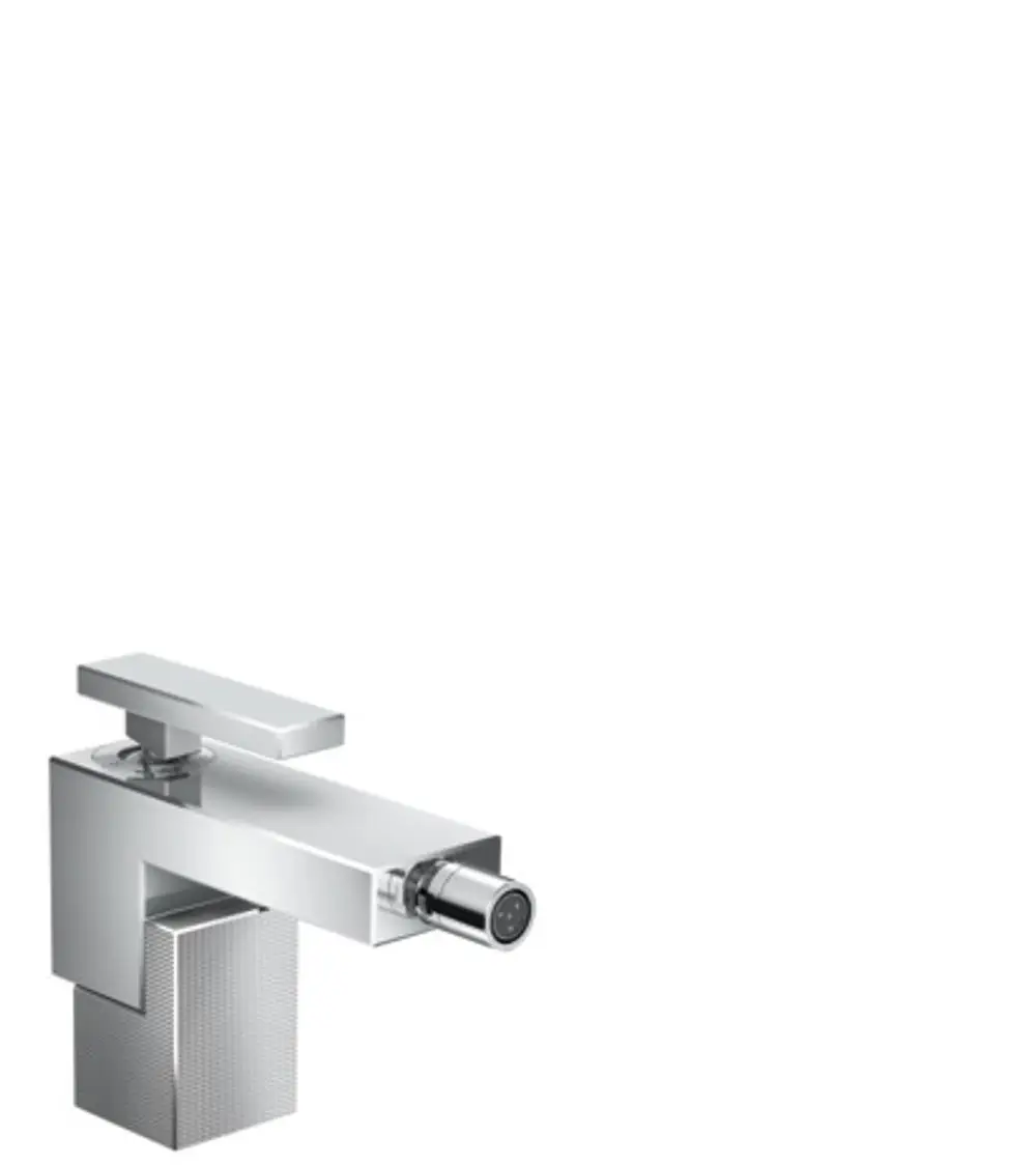Chromfarbener AXOR Bidetmischer mit einem einheitlichen Design und einer integrierten Push-Open Ablaufgarnitur zur einfachen Handhabung.